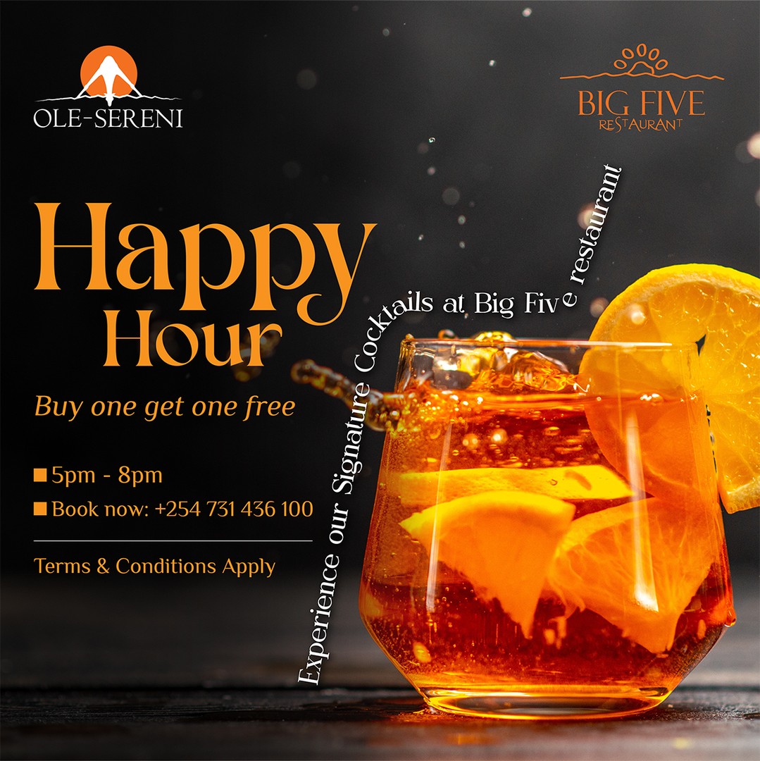 Join us everyday at Big Five Restaurant for our Happy Hour from 5pm -8pm and experience our Signature cocktails. Whether you’re catching up with friends, wrapping up a workday, or just treating yourself — two is always better than one!To reserve a table, call +254 731 436 100.#OleSereni #BigFiveRestaurant #HappyHour