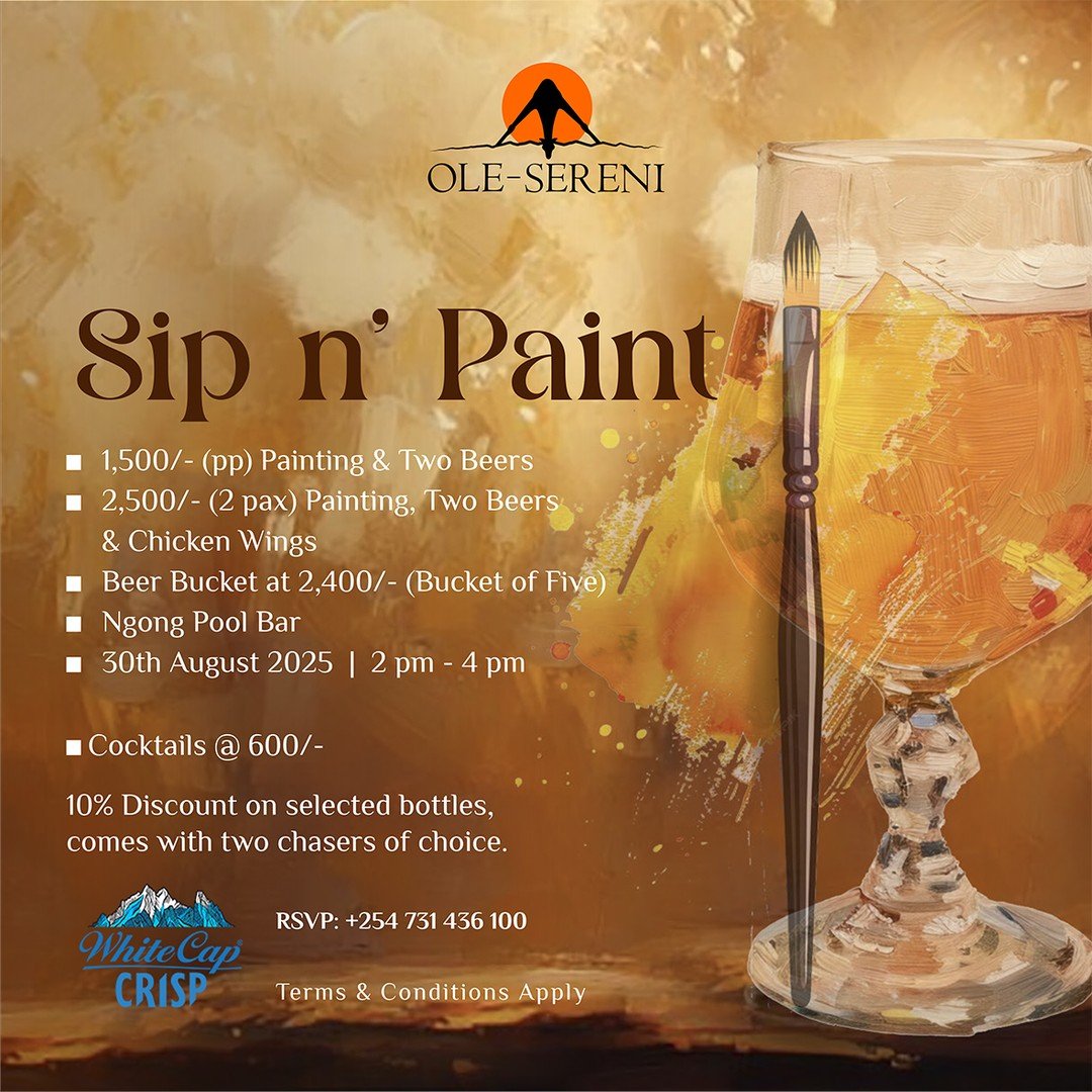 Our monthly Sip & Paint experience is back on 30th August at Ngong Pool Bar for another fun edition. Join us for an afternoon of painting, fun experiences, and signature cocktails under the sun.
To reserve a spot, call +254 731 436100.
#OleSereni #SipAndPaint #NgongPoolBar