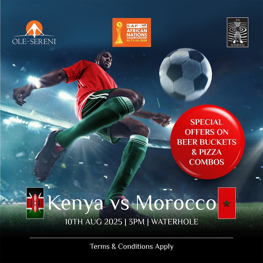 Catch all the action this Sunday as Kenya takes on Morocco live on the big screen at Waterhole. Enjoy special offers on beer buckets and pizza combos.
To reserve a table, call +254 731 436444.
#OleSereni #Waterhole #CHAN2024