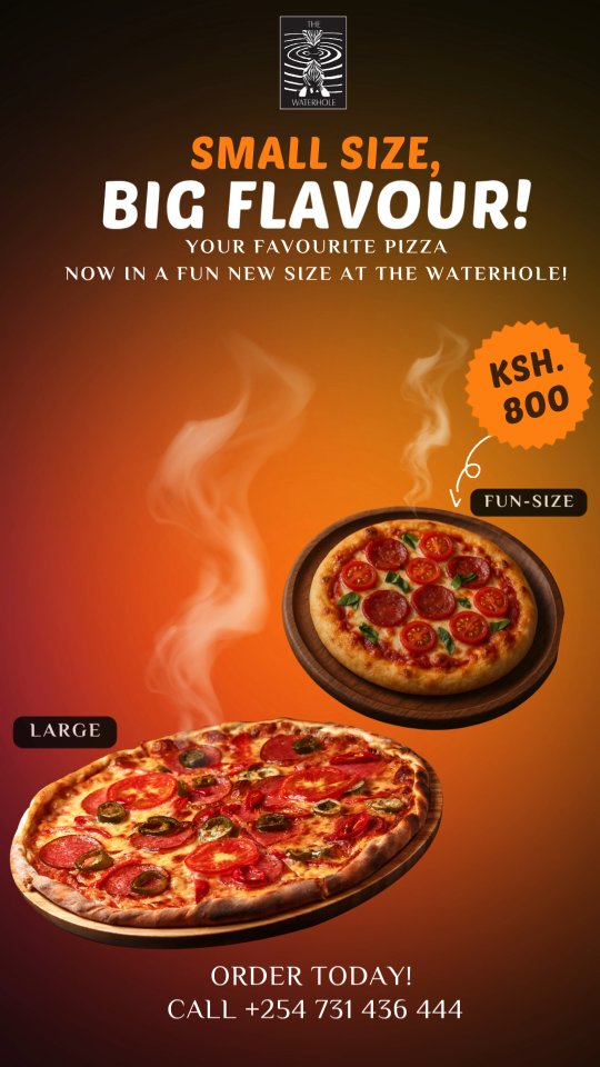 Our wood fired pizza at The Waterhole now
comes in a smaller size, perfect for solo cravings or
quick bites with friends!
Have you tried our pizza yet?😊
To reserve a table, call +254 731 436444.
#OleSereni #Waterhole #Pizza #besthotellnnairobi