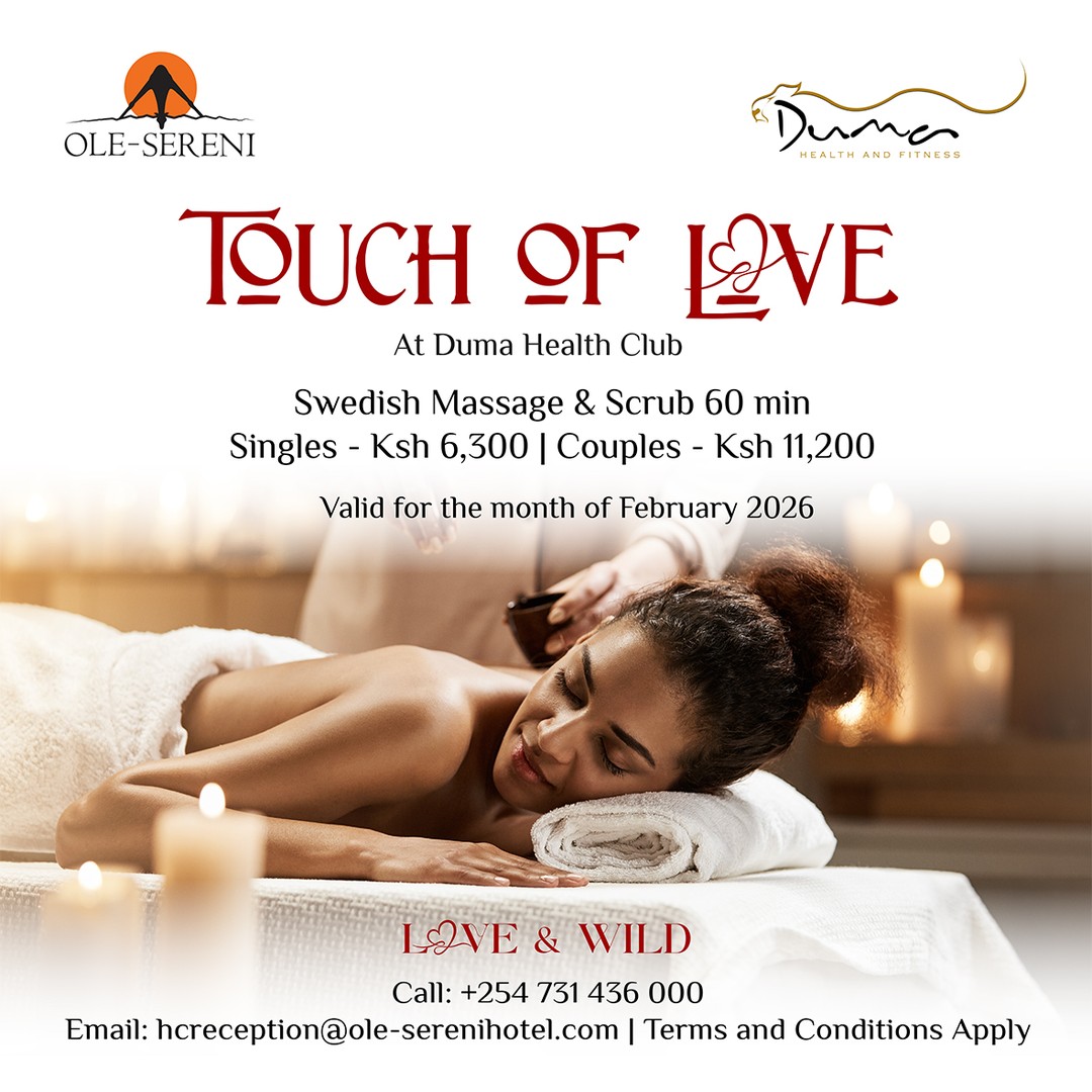 Love is in the little moments and the gentle touch. Experience a thoughtfully curated spa experience at Duma Spa designed to relax the body, calm the mind, and deepen the connection this Valentine’s season. Valid for the month of February.
To book an appointment, call +254 731 436000.
#OleSereni #LoveAndWild #TouchOfLove #DumaSpa