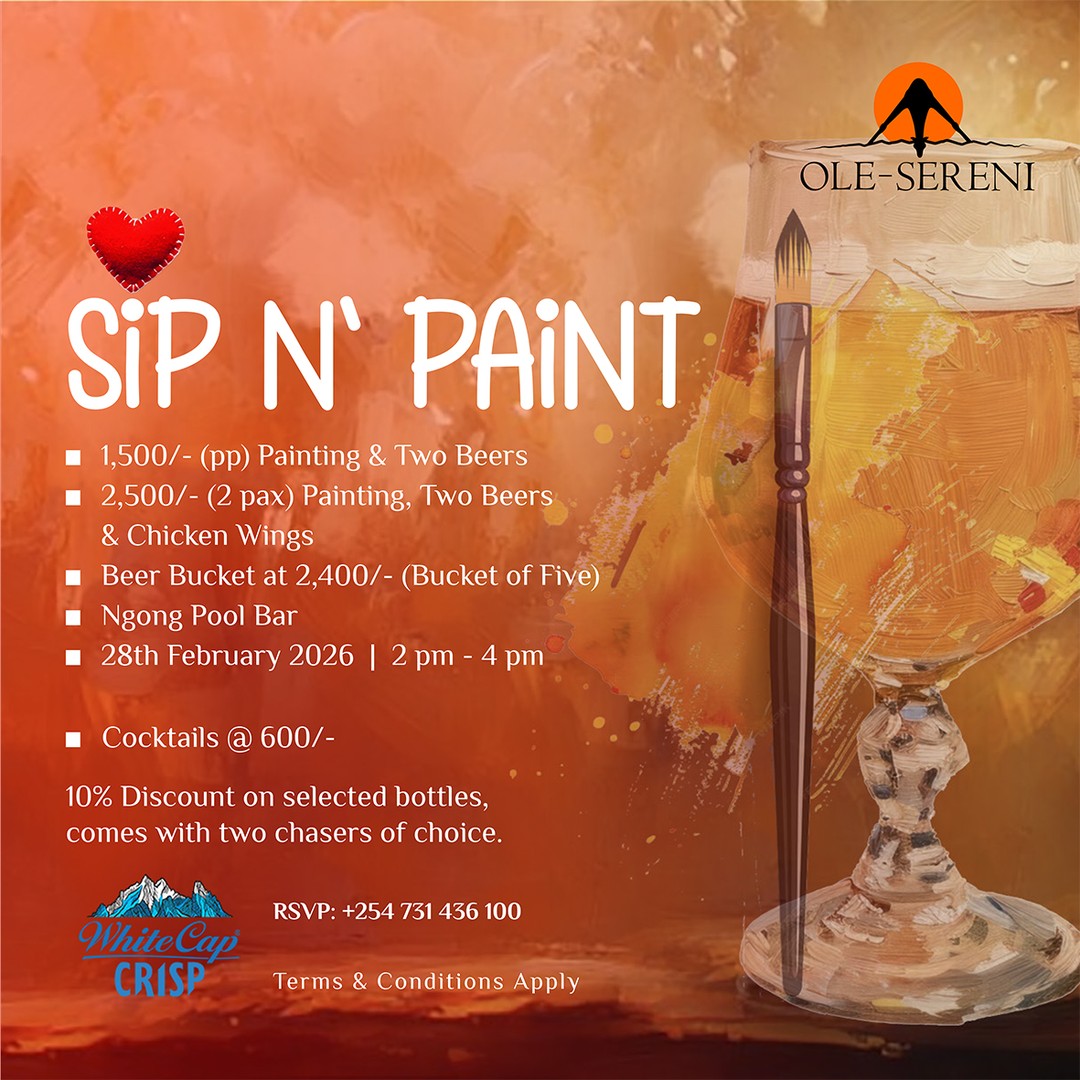This Valentine’s season, unwind at our Sip & Paint experience at Ngong Pool Bar on 28th February. Enjoy guided painting, great music, and your favourite drinks in a warm, social setting that’s perfect for couples, friends, or solo creatives.

To reserve a table, call +254 731 436100.

#OleSereni #SipAndPaint #BestHotelInNairobi