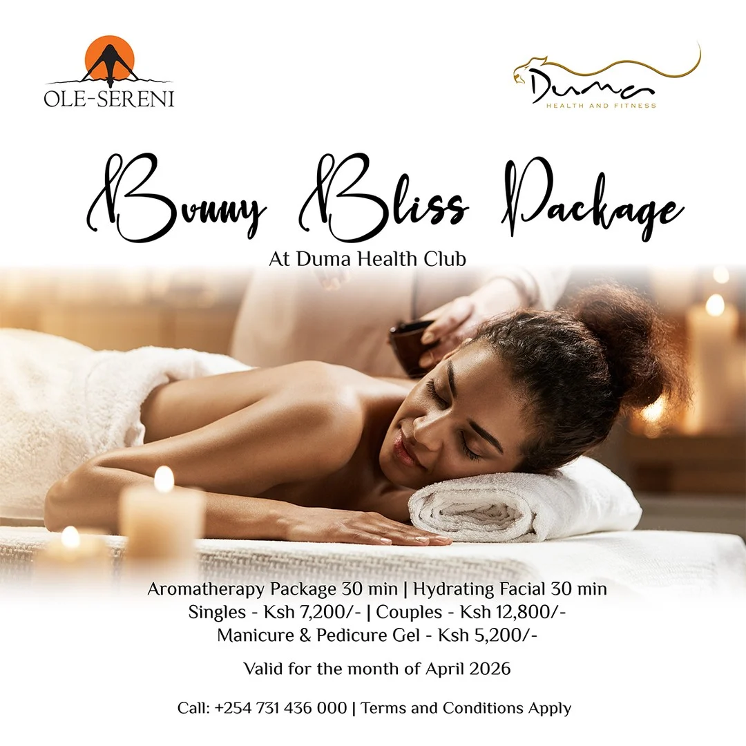 Let your April be soft, slow and deeply relaxing. Our Bunny Bliss package at Duma Spa is crafted to ensure relaxation, smooth aromas, and rest in a space where time slows down just for you. Because true luxury is feeling restored, rebalanced, and ready again.

To book an appointment, call +254 731 436000.

#OleSereni #DumaSpa #BestHotelInNairobi