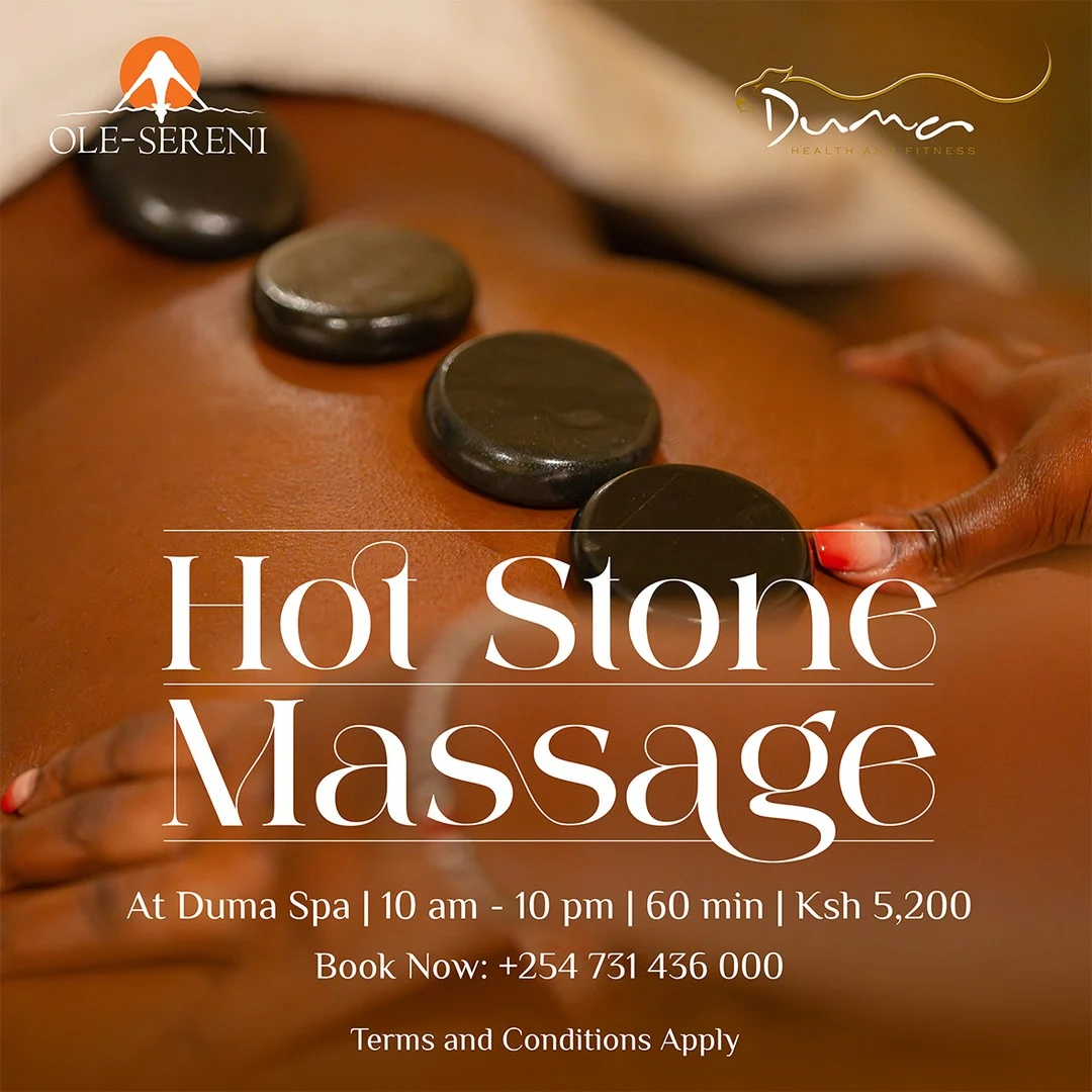 Deep Relaxation at Duma Spa. Our Hot Stones Massage experience at Duma Spa is designed to melt away tension, soothe tired muscles and, and leave you feeling completely renewed.
To book a massage appointment, call +254 731 436000.
#OleSereni #DumaSpa #HotStoneMassage