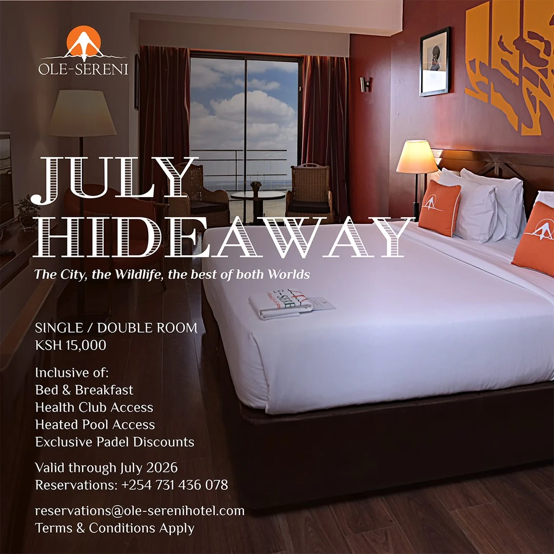 This July, escape to a destination where the sights and sounds of Nairobi blend seamlessly with breathtaking views of the park. Whether you're seeking relaxation, adventure, or a little of both, Ole-Sereni offers an experience unlike any other. 

Ksh. 15,000 | Single/Double Occupancy | Bed & Breakfast
Health Club Access | Heated Pool Access | Exclusive Padel Discounts
Valid through July 2026

To book a stay, call +254 731 436078 or email reservations@ole-serenihotel.com

#OleSereni #JulyHideaway #BestHotelInNairobi
