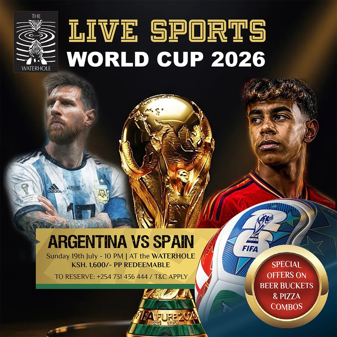 The moment we've all been waiting for is here. The FIFA World Cup 2026 finals! Catch all the game action live on the big screen at Waterhole as Argentina battles it out with Spain for a promising showdown. Enjoy special offers on bitings, pizza, and beer buckets. Come early and pick the best spot!
To reserve a table, call +254 731 436444.
#OleSereni #Waterhole #WorldCup2026