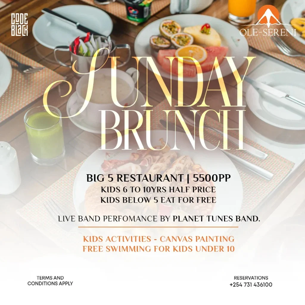 Join us at Big Five Restaurant tomorrow afternoon for the best family brunch in the city. An exceptionally well spread buffet, fun-filled activities for kids and live music. It's the perfect family plot for a Sunday afternoon. Book your table today!
To reserve a table, call +254 731 436100.
#OleSereni #BigFiveRestaurant #SundayBrunch